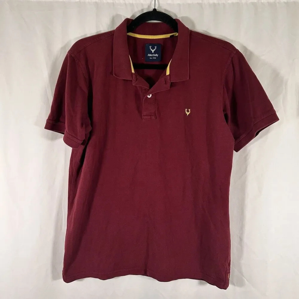 Allen Solly Polo Shirt Men's Large Red Burgundy Short Sleeve Collared 1/4 Button